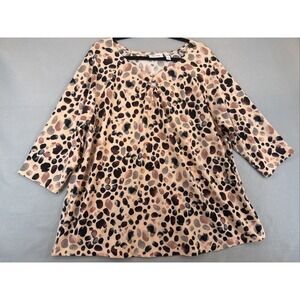Denim & Co 1X Pink Grey Black Animal Print Keyhole V-Neck Raglan Sleeve Blouse